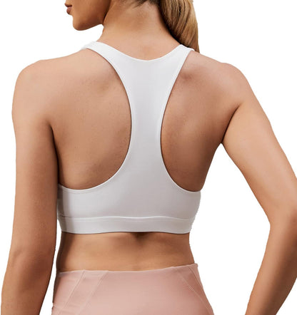 Women'S Ruched Sports Bra - Womens Strappy Sports Bra Mesh Open Back Sports Bra for Workout Yoga Gym (Medium, White)